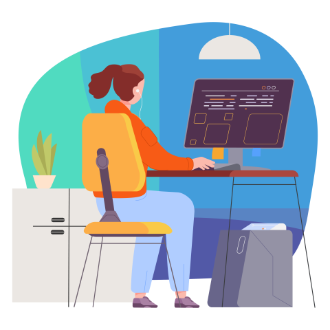 Female Student at Computer Illustration